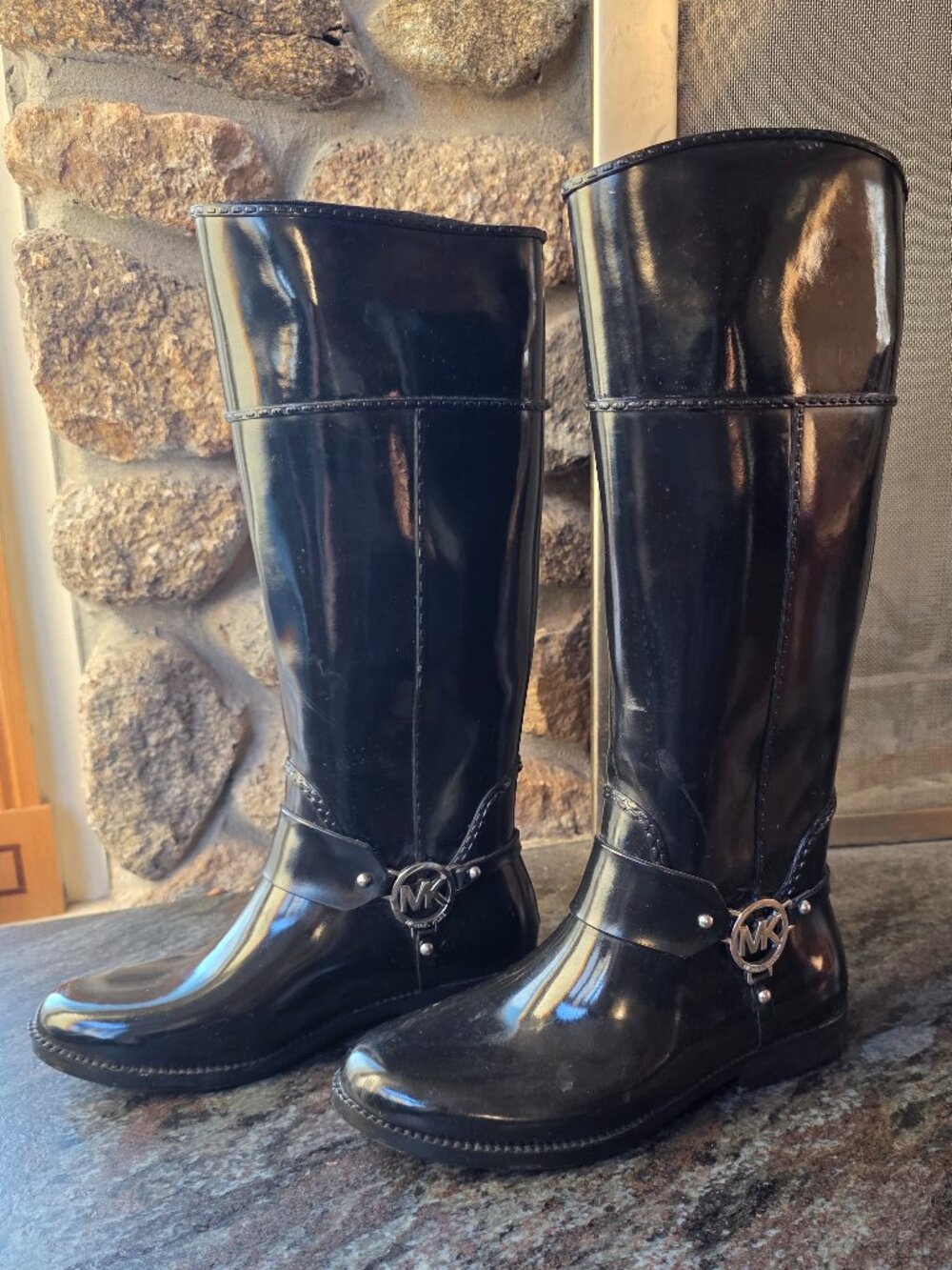 Michael Kors Fulton Harness Black Rubber Rain Boots Size 8 - Picture 9 of 15